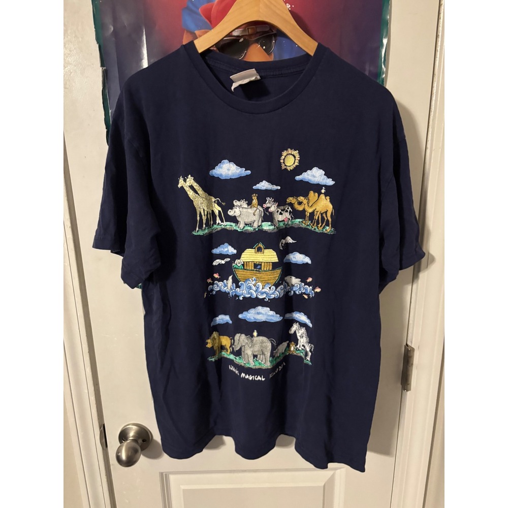 Vintage Bobbie Brooks Noahs Magical Kingdom Navy Graphic T-Shirt Mens Large
